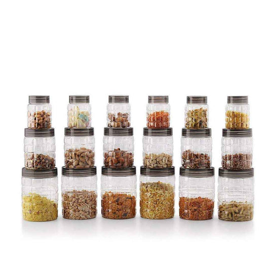 LXINDIA Containers CELLO Checkers PET Canister Set of 18 (300ml x 6, 650ml x 6, 1200 x 6)