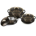 LXINDIA Hot Pot Cello Midas Insulated Inner Steel Casserole Set of 3 Black (500ml 1000ml 1500ml)