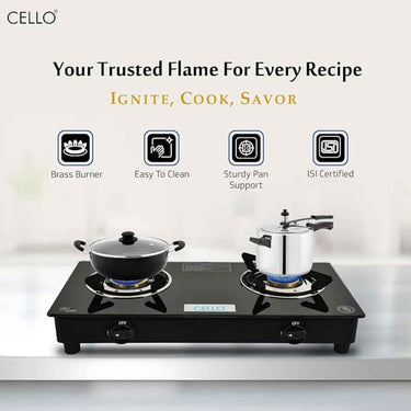 LXINDIA Gas Cooktop CELLO Regal Premium Brass Gas Cooktop (2-Burner Automatic)