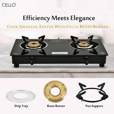 LXINDIA Gas Cooktop CELLO Regal Premium Brass Gas Cooktop (2-Burner Automatic)