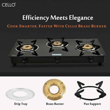 LXINDIA Induction Cooktop CELLO Regal Premium Brass Gas Cooktop (3-Burner Automatic)