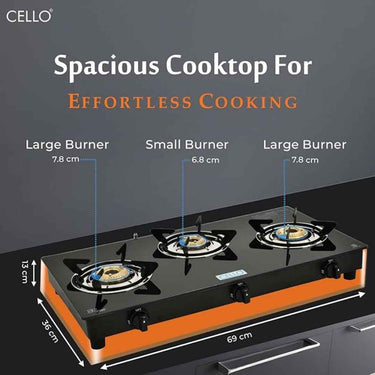 LXINDIA Induction Cooktop CELLO Regal Premium Brass Gas Cooktop (3-Burner Automatic)