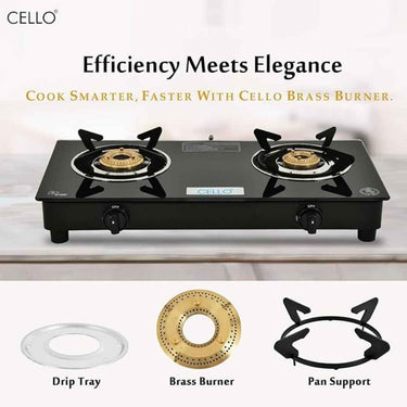 LXINDIA Gas Cooktop Cello Regal Premium Brass Gas Open Cooktop (2 Burner)