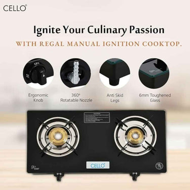 LXINDIA Gas Cooktop Cello Regal Premium Brass Gas Open Cooktop (2 Burner)