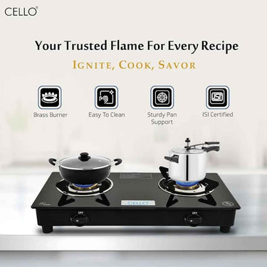 LXINDIA Gas Cooktop Cello Regal Premium Brass Gas Open Cooktop (2 Burner)