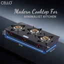 LXINDIA Gas Cooktop Cello Regal Premium Open Brass 3 Burner Gas Cooktop