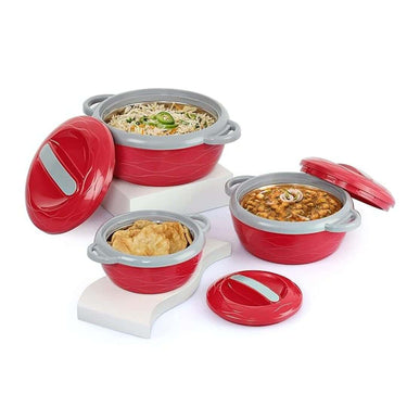 LXINDIA Hot Pot CELLO Stainless Steel Casserole Set of 3 (500ml 1000ml 1500ml) Red