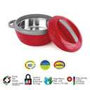 LXINDIA Hot Pot CELLO Stainless Steel Casserole Set of 3 (500ml 1000ml 1500ml) Red