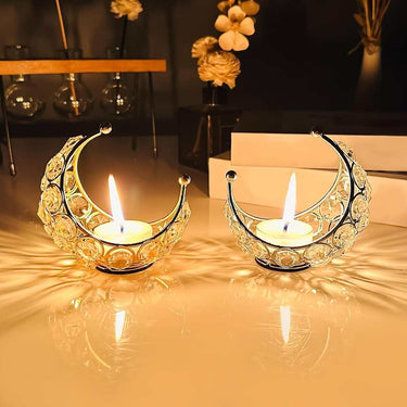 LX INDIA Candle Holders CentraLit Moon Tea Light Crystal Candle Holder(Pack of 2)