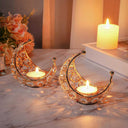 LX INDIA Candle Holders CentraLit Moon Tea Light Crystal Candle Holder(Pack of 2)