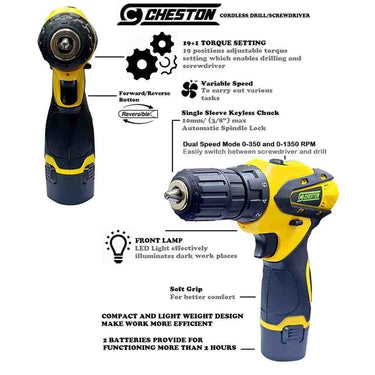 LXINDIA Drill Kit Cheston 12V Cordless Drill Machine Screwdriver Kit