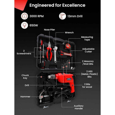 LXINDIA Drill Kit Cheston 13mm Drill Kit 650W Powerful Impact Drill Machine Kit