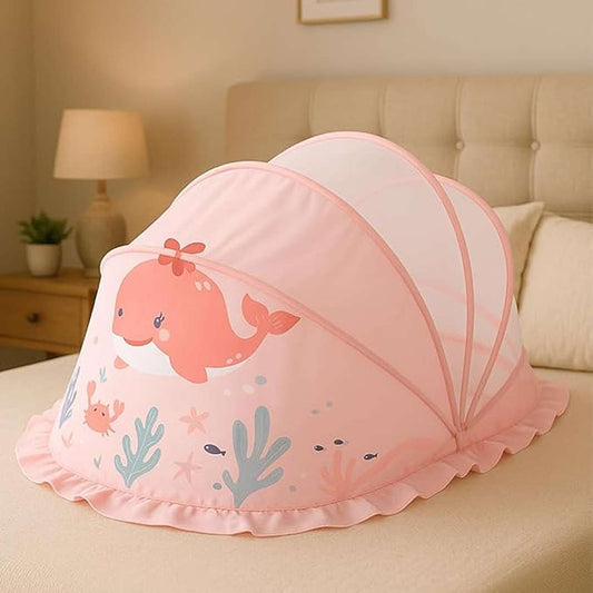 LX INDIA Mosquito Nets Classic Mosquito Net for Baby Dolphin Print 98mX55cmX50cm (0 to 24 Months) - Pink
