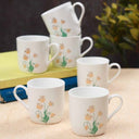 LXINDIA Tea Set Clay Craft Fine Ceramic Yellow Flower Tea Cups Set of 6