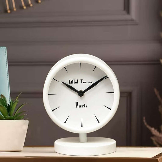 LX INDIA Antique Table clock COCOVEY Round Shape White Color 14CM Diameter Handmade Antique Table Clock