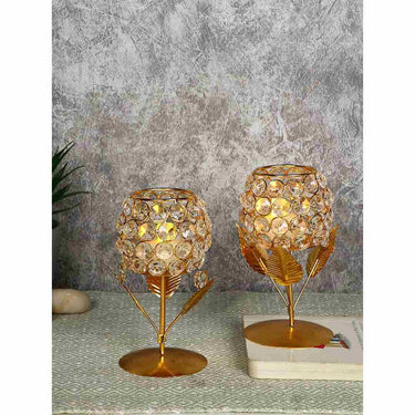 LX INDIA Candle Holders Collectible India Gold Plated Crystal Candle Holder Tea