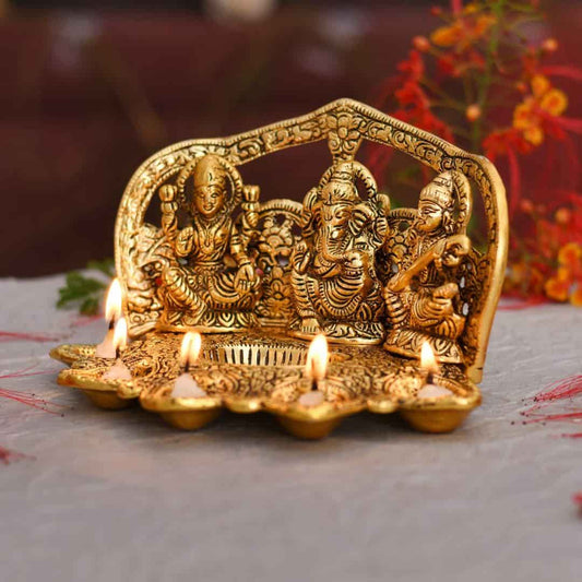 LX INDIA Diyas Collectible India Laxmi Ganesh Saraswati Idol Diya Oil Lamp Deepak