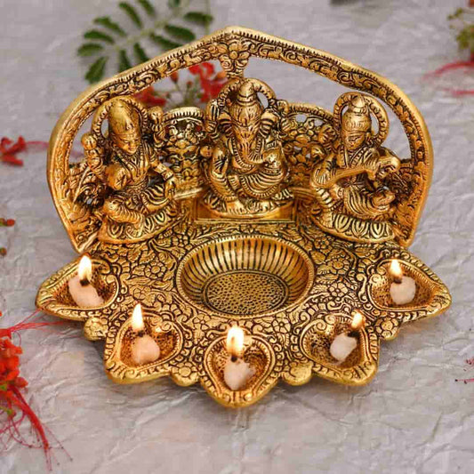 LX INDIA Diyas Collectible India Laxmi Ganesh Saraswati Idol Diya Oil Lamp Deepak