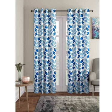 LXINDIA Curtains Cortina 2 Piece Floral Design Panel Eyelet Polyester Door Curtains 7 Feet Blue