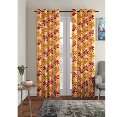 LXINDIA Curtains Cortina 2 Piece Floral Design Panel Eyelet Polyester Door Curtains 7 Feet Orange