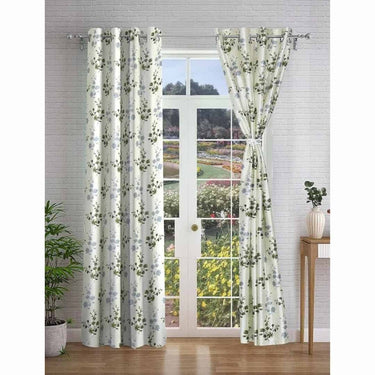 LXINDIA Curtains Cortina 2 Piece Floral Design Panel Eyelet Polyester Window Curtains 5 Feet Green