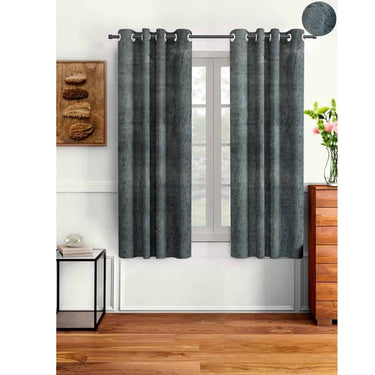 LXINDIA Curtains Cortina 2 Piece Solid Design Panel Eyelet Velvet Window Curtains 5 Feet Grey