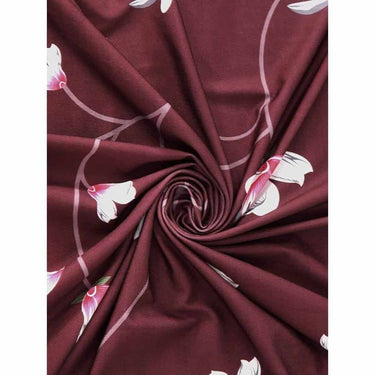 LXINDIA Curtains Cortina Floral Print Polyester Curtains with Metal Eyelet 7Ft Set of 2 Maroon