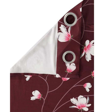 LXINDIA Curtains Cortina Floral Print Polyester Curtains with Metal Eyelet 7Ft Set of 2 Maroon