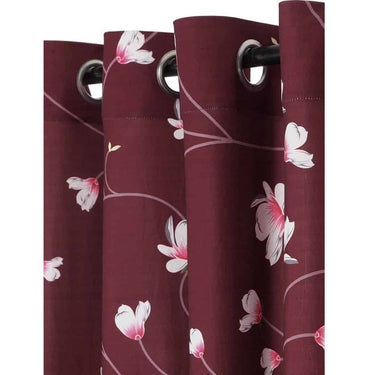 LXINDIA Curtains Cortina Floral Print Polyester Curtains with Metal Eyelet 7Ft Set of 2 Maroon