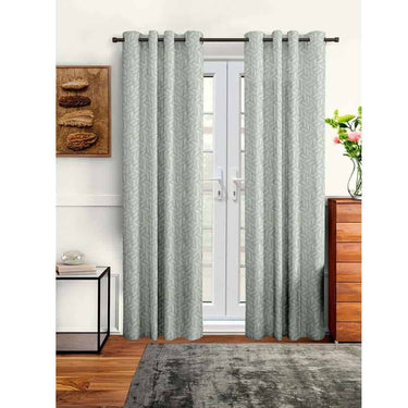 LXINDIA Curtains Cortina Leaf Design Long Door Drapes Curtains Pack of 2  9Ft  (Grey)