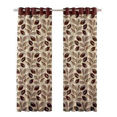 LXINDIA Curtains Cortina Modern Printed Polyester Eyelet Door Curtain Pack of 2 ( Brown) 9 Feet