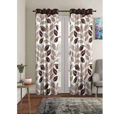 LXINDIA Curtains Cortina Modern Printed Polyester Eyelet Door Curtain Pack of 2 ( Brown) 9 Feet