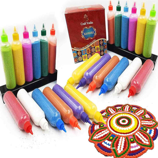 LXINDIA Rangoli CraftVatika 24 Rangoli Colour Powder Tube Kit Diwali Decoration Items Bottles Tool
