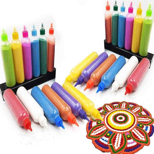 LXINDIA Rangoli CraftVatika 24 Rangoli Colour Powder Tube Kit Diwali Decoration Items Bottles Tool