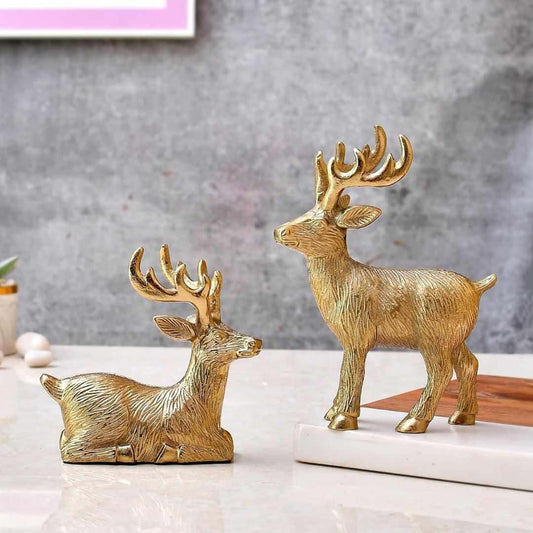 LXINDIA Show Piece CraftVatika Aluminium Deer Set Showpiece