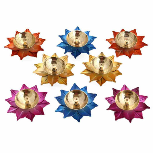 LXINDIA Diyas CraftVatika Brass Diya Deepak Lotus Oil Lamp Diwali Decor Items