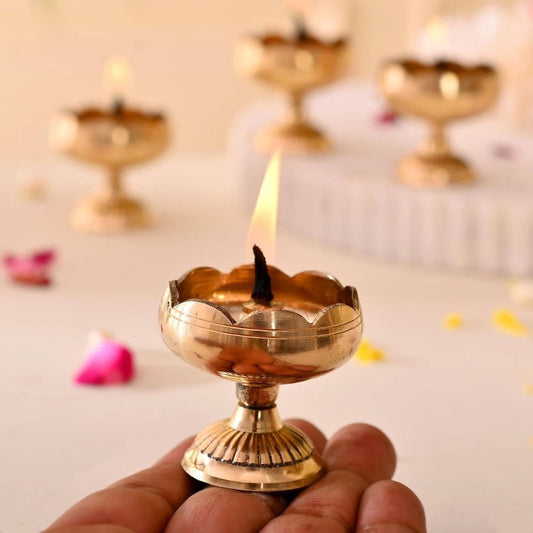 LX INDIA Diwali Diyas Craftvatika Brass Lotus Diya for Puja Set of 2