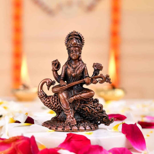 LXINDIA Show Piece CraftVatika Copper Saraswati Idol Murti (6 CM Height)