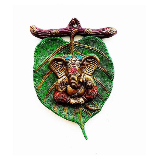 LXINDIA Show Piece CraftVatika Leaf Ganesha Wall Hanging (Multicolour)
