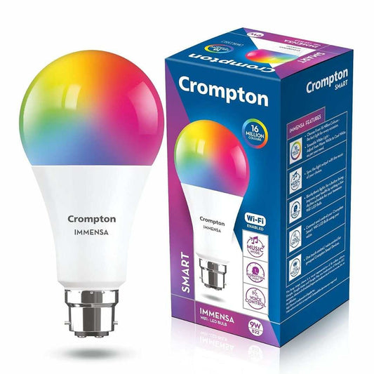 LX INDIA smart bulb Crompton 9-Watt B22 WiFi Smart LED Bulb Compatible with Amazon Alexa and Google Assistant (Immensa Music Sync B22, Pack of 1)
