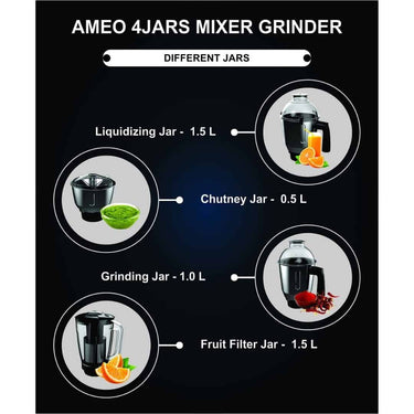 LXINDIA Grinders Crompton Ameo 750-Watt Mixer Grinder (Black &amp; Green) (AMEO-4JARS)