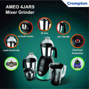 LXINDIA Grinders Crompton Ameo 750-Watt Mixer Grinder (Black &amp; Green) (AMEO-4JARS)