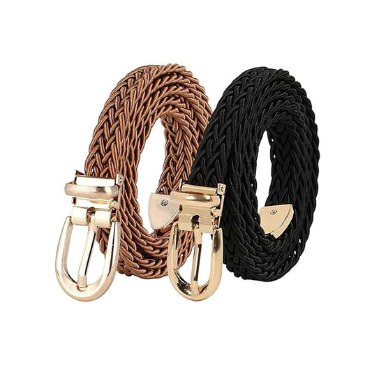 LX INDIA Belts Crusset Women Slim Braided Belt for Jeans and Pants Tan & Black 15mm Width