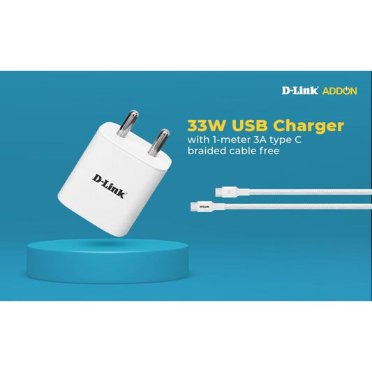 LX INDIA Mobile Charger D-Link 33W Dual Port Fast Charger Type-C & Usb-A For All Mobiles Phones