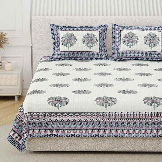 LX INDIA Bedsheet DE CAMA Cotton Premium King Size Bedsheet (90 x 108) with 2 Pillow Covers (17 x 27) - Navy Blue
