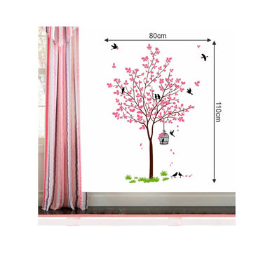 LX INDIA Wall Stickers Decal O Decal PVC Vinyl Tree with Birds and Nest Botanical Wall Stickers (Pink)