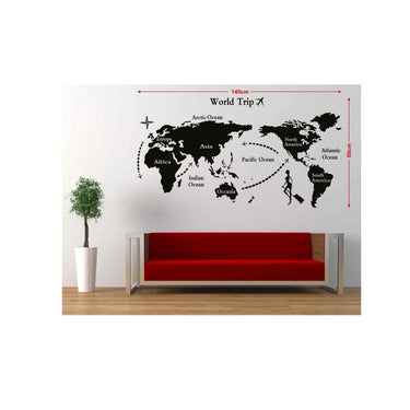 LX INDIA Wall Stickers Decals Design 'World Map' Wall Sticker (PVC Vinyl, 90 cm x 60 cm, Black)