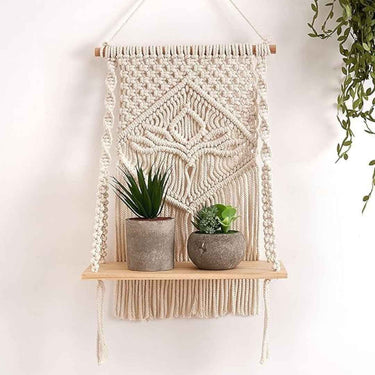 LXINDIA Wall Hanging Decazone Macrame Indoor Wall Hanging Shelf Chic Decor Wood Floating Boho Shelves