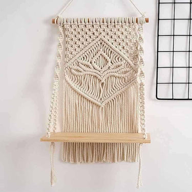 LXINDIA Wall Hanging Decazone Macrame Indoor Wall Hanging Shelf Chic Decor Wood Floating Boho Shelves