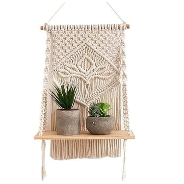 LXINDIA Wall Hanging Decazone Macrame Indoor Wall Hanging Shelf Chic Decor Wood Floating Boho Shelves